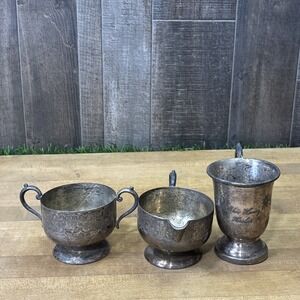 Vintage Silverplate Lot 3 Pc Empire Mfg 2731 Creamer Sugar Engraved Cup